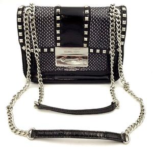 Michael Kors Women's Sloan Black Studded Leather Chain Rectangle Shoulder Bag